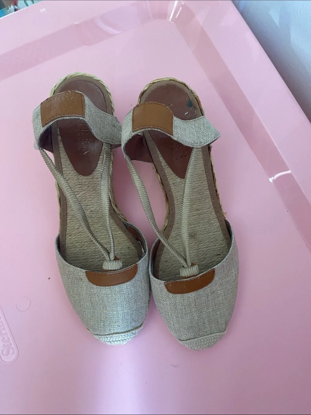 Vintage - never worn Ralph Lauren Beige Linen Espadrille Wedge Sandals